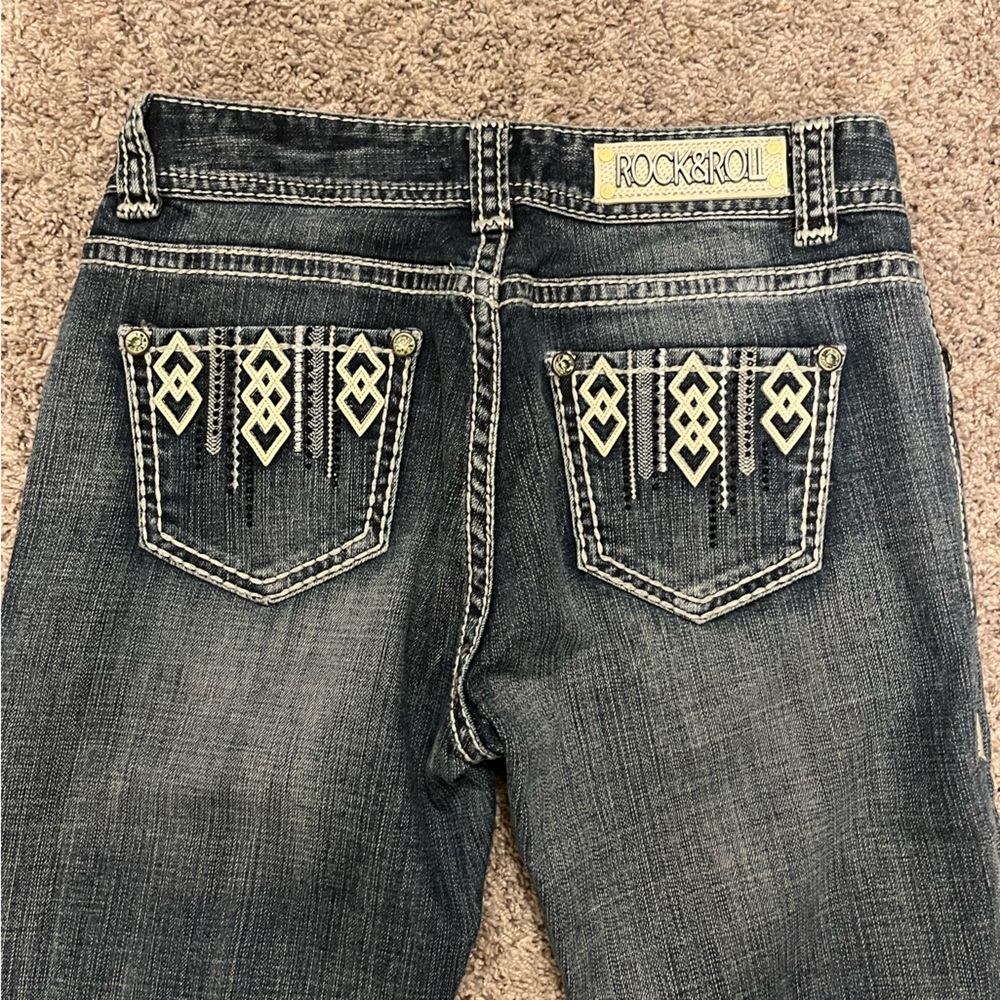 Rock & Roll cowgirl bootcut jeans with embellishments, 28 x 32